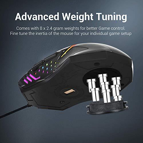 Redragon M601 RGB Gaming Mouse Backlit Wired Ergonomic 7 Button Programmable Mouse Centrophorus with Macro Recording & Weight Tuning Set 7200 DPI for Windows PC (Black)