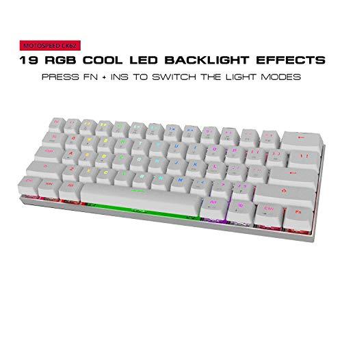 Motospeed Bluetooth/Wired 60% Mechanical Keyboard- 61 Keys Multi Color RGB LED Backlit Type-C Gaming/Office Keyboard for PC/Mac Gamer (Blue Switch, White)