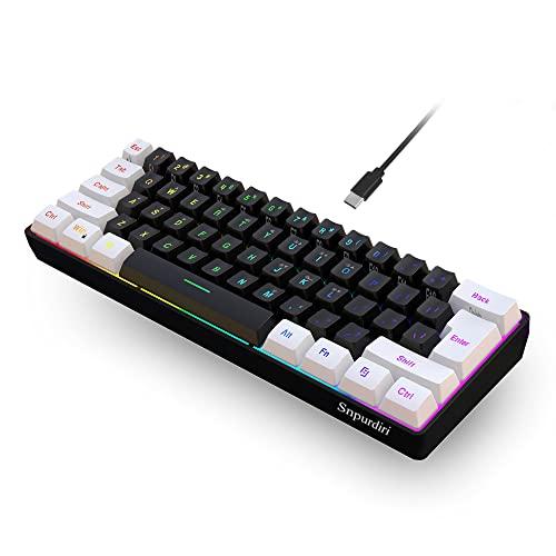 SNPURDIRI 60% Tastiera da gioco cablata, tastiera a membrana retroilluminata RGB ma con sensazione meccanica, mini tastiera impermeabile ultracompatta per PC Computer Gamer bianca e nera