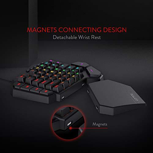 Redragon K585 DITI Mechanische Einhand-RGB-Gaming-Tastatur, professionelles Type-C-Gaming-Keypad mit 7 integrierten Makrotasten, abnehmbare Handgelenkstütze, 42 Tasten (schwarz-blauer Schalter)