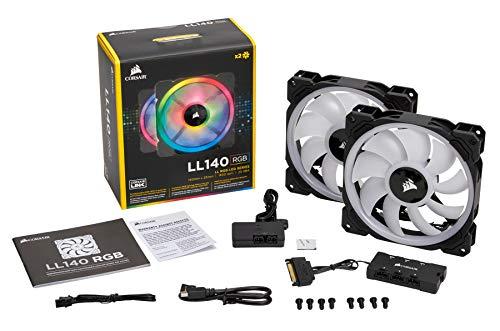 Pack de 2 ventiladores Corsair LL Series LL140 RGB de 140 mm con doble bucle de luz LED RGB PWM y Lighting Node Pro