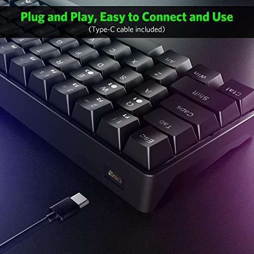 Fiodio Teclado mecánico para juegos con cable de 61 teclas con sonido de clic audible e interruptores azules, mini teclado de ordenador portátil compacto para PC de juegos de Windows,F-DB21