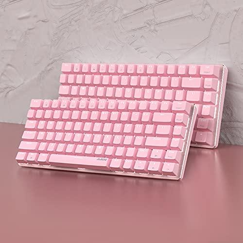 AJAZZ AK33 Clavier mécanique filaire, clavier de jeu mécanique compact de 82 touches avec touches anti-fugue, petit et portable (rose, interrupteur rouge)