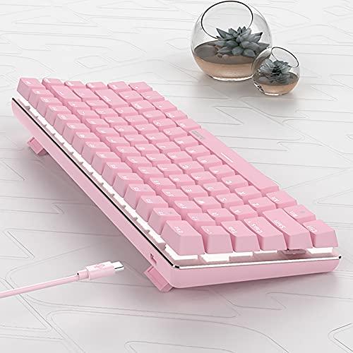 AJAZZ AK33 Clavier mécanique filaire, clavier de jeu mécanique compact de 82 touches avec touches anti-fugue, petit et portable (rose, interrupteur rouge)