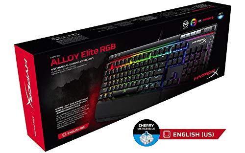 HyperX Alloy Elite RGB - Teclado mecánico para juegos - Personalización de luces y macros controlada por software - Reposamuñecas - Controles multimedia - Lineal y silencioso - Cherry MX Red - Retroiluminación LED RGB (HX-KB2RD2-US/R1)