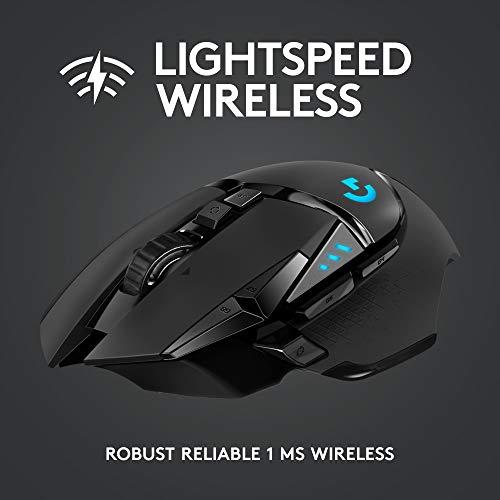 Logitech G502 Lightspeed Wireless Gaming Mouse avec capteur Hero 25K, compatible PowerPlay, poids accordables et Lightsync RGB - Noir