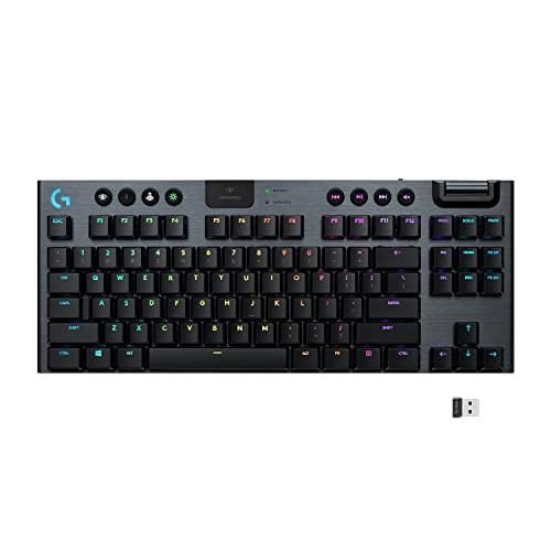 Logitech G915 TKL Tenkeyless Lightspeed Wireless RGB Mechanical Gaming Keyboard, opciones de interruptor de bajo perfil, Lightsync RGB, soporte inalámbrico avanzado y Bluetooth - Táctil