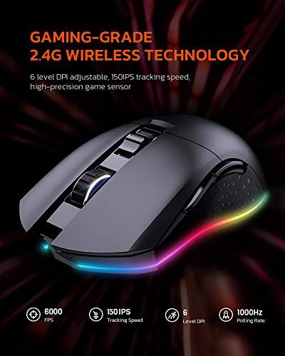 Souris de jeu filaire sans fil DAREU Dual-Mode Rechargeable 7 boutons programmables, 10K DPI, RGB et 7 niveaux de DPI réglables jusqu'à [150IPS] [1000Hz Polling Rate] pour PC Notebook Mac PS4 PS5(Black)