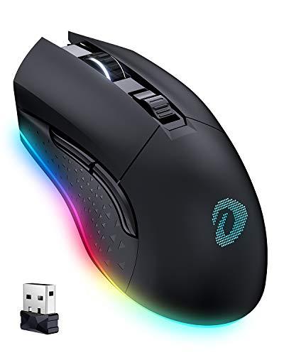 Souris de jeu filaire sans fil DAREU Dual-Mode Rechargeable 7 boutons programmables, 10K DPI, RGB et 7 niveaux de DPI réglables jusqu'à [150IPS] [1000Hz Polling Rate] pour PC Notebook Mac PS4 PS5(Black)