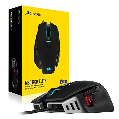 Corsair M65 RGB Elite - kabelgebundene FPS- und MOBA-Gaming-Maus - einstellbares Gewicht und Balance - haltbarer Aluminiumrahmen - optischer Sensor mit 18.000 DPI, schwarz