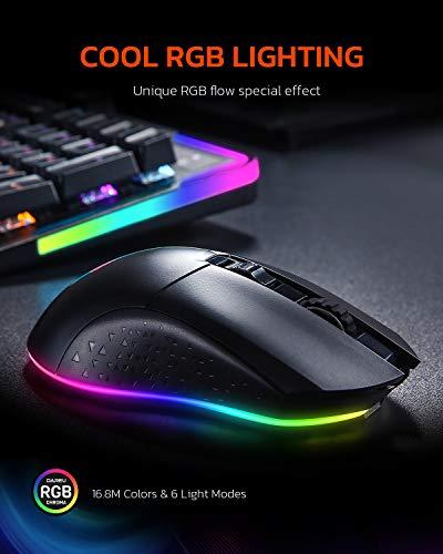 Souris de jeu filaire sans fil DAREU Dual-Mode Rechargeable 7 boutons programmables, 10K DPI, RGB et 7 niveaux de DPI réglables jusqu'à [150IPS] [1000Hz Polling Rate] pour PC Notebook Mac PS4 PS5(Black)