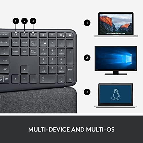 Logitech ERGO K860 Wireless Ergonomic Keyboard - Clavier divisé, repose-poignets, frappe naturelle, tissu résistant aux taches, connectivité Bluetooth et USB, compatible avec Windows/Mac