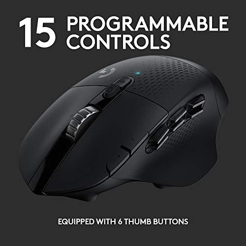 Logitech G604 LIGHTSPEED Bezprzewodowa mysz do gier z 15 programowalnymi elementami sterującymi, żywotność baterii do 240 godzin, dwa tryby łączności bezprzewodowej, hiperszybkie kółko przewijania - czarna