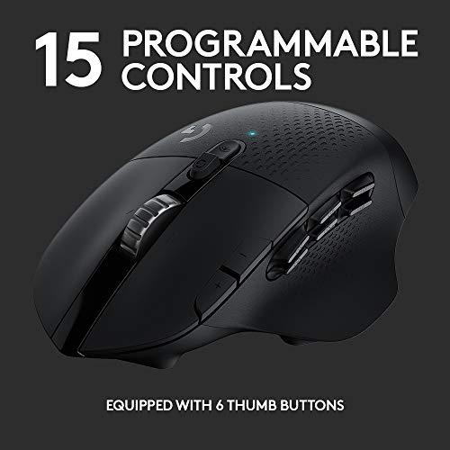 Logitech G604 LIGHTSPEED Kabellose Gaming-Maus mit 15 programmierbaren Bedienelementen, bis zu 240 Stunden Batterielebensdauer, zwei kabellosen Verbindungsmodi, hyperschnellem Scrollrad - Schwarz