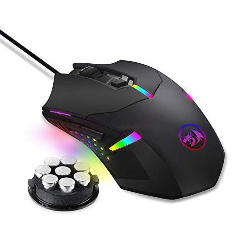 Redragon M601 RGB Gaming Mouse retroilluminato con cavo Ergonomico a 7 pulsanti programmabili con registrazione macro e regolazione del peso 7200 DPI per PC Windows (nero)