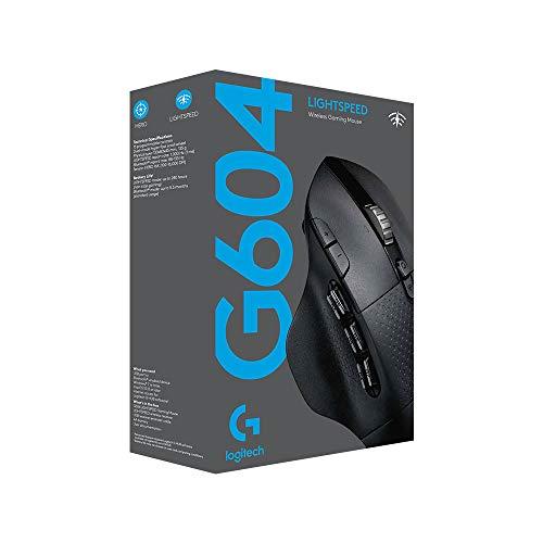 Logitech G604 LIGHTSPEED Bezprzewodowa mysz do gier z 15 programowalnymi elementami sterującymi, żywotność baterii do 240 godzin, dwa tryby łączności bezprzewodowej, hiperszybkie kółko przewijania - czarna