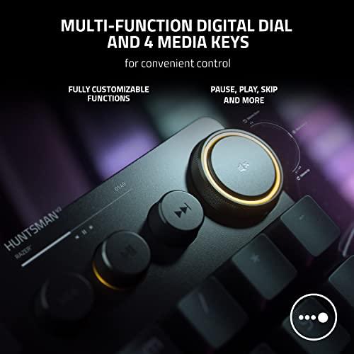 Clavier optique de jeu Razer Huntsman V2 : Commutateurs optiques linéaires Gen-2 les plus rapides avec amortisseurs de bruit et fréquence d'interrogation de 8000 Hz - Capuchons de touches PBT à double action - Touches multimédia et molette dédiées - Repose-poignets ergonomique