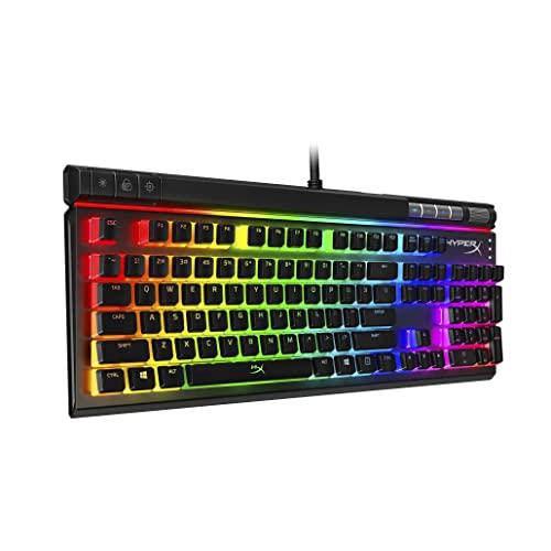 HyperX Alloy Elite 2 - Teclado mecánico para juegos, personalización de luces y macros controlada por software, tapas de teclas de ABS, controles multimedia, retroiluminación LED RGB. Interruptor lineal, rojo HyperX (renovado)