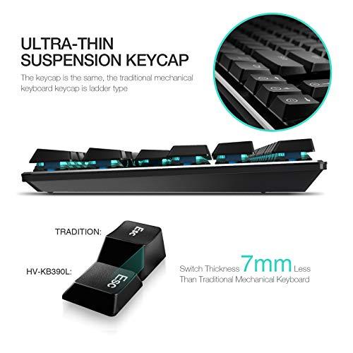 Clavier mécanique HAVIT Clavier de jeu câblé rétroéclairé extra-plat et léger, derniers commutateurs Kailh Low Profile Blue, 87 touches N-Key Rollover (Noir)