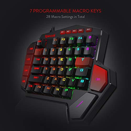 Redragon K585 DITI Mechanische Einhand-RGB-Gaming-Tastatur, professionelles Type-C-Gaming-Keypad mit 7 integrierten Makrotasten, abnehmbare Handgelenkstütze, 42 Tasten (schwarz-blauer Schalter)