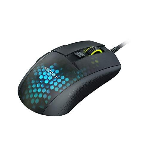 ROCCAT Burst Pro PC Gaming Mouse, interruptores ópticos, ratón de ordenador con cable superligero y ergonómico, iluminación RGB, rueda de desplazamiento de titanio, carcasa de nido de abeja, agarre de garra, sensor Owl-Eye, 16K DPI, negro