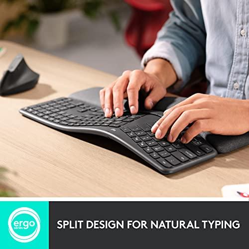 Teclado ergonómico inalámbrico Logitech ERGO K860: teclado dividido, reposamuñecas, escritura natural, tejido resistente a las manchas, conectividad Bluetooth y USB, compatible con Windows/Mac