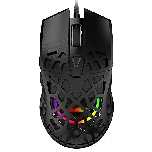 NACODEX AJ339 65G Watcher Gaming Maus mit leichtem Wabengehäuse - RGB Chroma LED Licht - Programmierbare 7 Tasten - Pixart 3327 12400 DPI Optischer Sensor (AJ339-Schwarz)