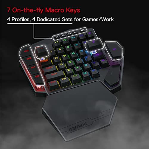 Redragon K585 DITI Clavier mécanique sans fil à une main, clavier de jeu 42 touches 2.4Ghz RGB 40% avec 7 touches macro intégrées, support de poignet détachable, batterie durable (interrupteur bleu)