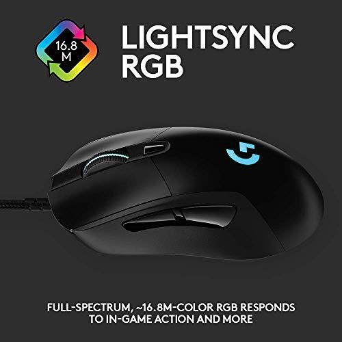 Logitech G403 Hero 25K Gaming Mouse, Lightsync RGB, Leichtgewicht 87G+10G optional, geflochtenes Kabel, 25, 600 DPI, seitliche Gummigriffe