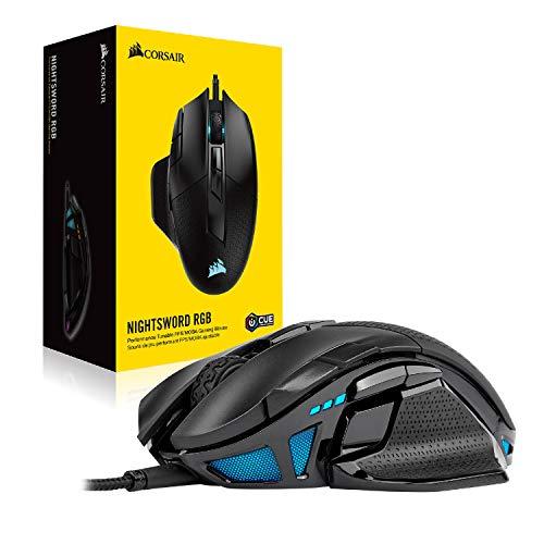 Corsair Nightsword RGB - Mouse da gioco ergonomico ottico FPS/MOBA con retroilluminazione a LED RGB, 18000 DPI, nero