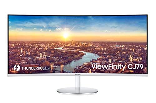 Monitor de ordenador ultra ancho QHD (3440x1440) de 34 pulgadas de la serie J791 de SAMSUNG, 100 Hz, cadena Thunderbolt 3, QLED, HDMI, concentrador USB, soporte ajustable en altura (LC34J791WTNXZA), blanco