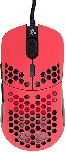 Ratón Gwolves Hati HTM ultraligero con diseño de nido de abeja y sensor 3360 - Patines de PTFE - 6 botones - Sólo 61G (Rojo Faze)