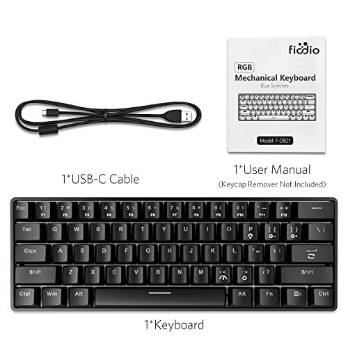 Fiodio 61 tasti RGB Tastiera da gioco meccanica cablata con interruttori blu a scatto udibile, mini tastiera portatile compatta per PC da gioco Windows, F-DB21