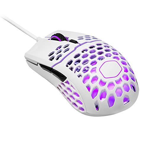 Cooler Master MM711 60G Glossy White Gaming Mouse avec coque légère en nid d'abeille, câble Ultraweave, capteur optique 16000 DPI et accents RGB