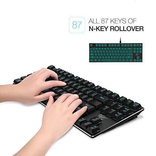 Teclado mecánico HAVIT Backlit Wired Gaming Keyboard Extra-Thin & Light, Kailh Latest Low Profile Blue Switches, 87 Keys N-Key Rollover (Black)