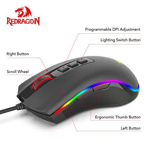 Redragon M711 Cobra Gaming-Maus mit 16,8 Millionen RGB-Farben Hintergrundbeleuchtung, 10.000 DPI einstellbar, komfortabler Griff, 7 programmierbare Tasten