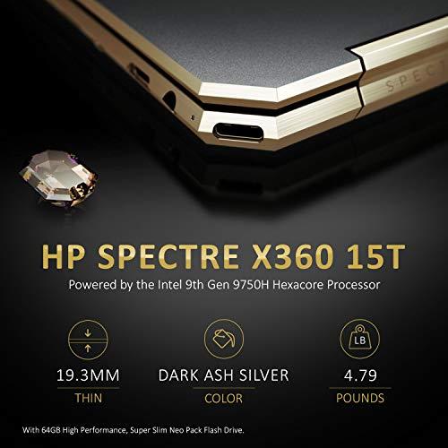 HP Spectre x360, 9th gen Gemcut 15t ,Touch 4K UHD,i7- i7 9750H Hexacore,NVIDIA GeForce GTX 1650 (4GB),1TB NVMe SSD,16GB RAM,Win 10 Pro Vorinstalliert von HP, 64GB Neopack Flash Drive, HP Premium Wty