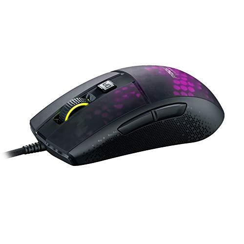 Mouse da gioco per PC ROCCAT Burst Pro, interruttori ottici, mouse ergonomico super leggero per computer con cavo, illuminazione RGB, rotella di scorrimento Titan, guscio a nido d'ape, impugnatura ad artiglio, sensore Owl-Eye, 16K DPI, nero