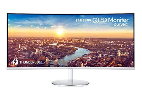 Monitor de ordenador ultra ancho QHD (3440x1440) de 34 pulgadas de la serie J791 de SAMSUNG, 100 Hz, cadena Thunderbolt 3, QLED, HDMI, concentrador USB, soporte ajustable en altura (LC34J791WTNXZA), blanco