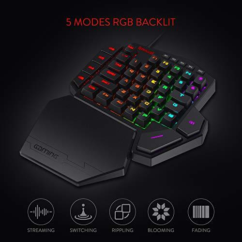 Redragon K585 DITI Mechanische Einhand-RGB-Gaming-Tastatur, professionelles Type-C-Gaming-Keypad mit 7 integrierten Makrotasten, abnehmbare Handgelenkstütze, 42 Tasten (schwarz-blauer Schalter)