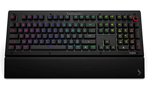Das Keyboard X50Q Teclado mecánico RGB programable para el trabajo y el juego, interruptores mecánicos de tacto suave, applets Q preinstalados, reposamanos, botón de volumen, tapa de aluminio (104 teclas, negro)