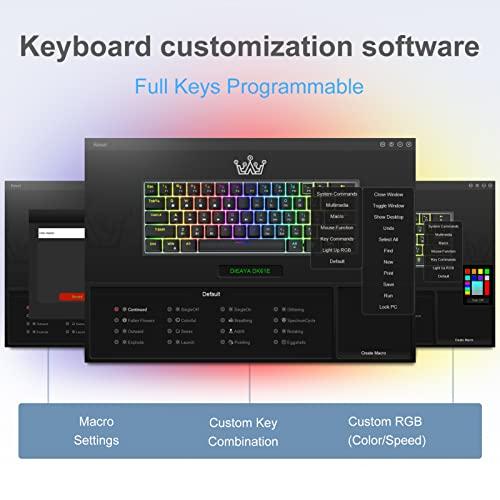 DIERYA DK61E 60% Tastiera meccanica da gioco, retroilluminata RGB, cablata con tappo in PBT impermeabile Type-C, mini tastiera compatta a 61 tasti per computer con tasti completi programmabili (interruttore ottico rosso Gateron)