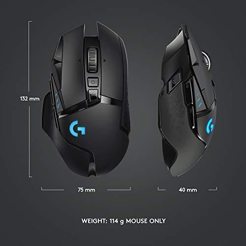 Logitech G502 Lightspeed Wireless Gaming Mouse avec capteur Hero 25K, compatible PowerPlay, poids accordables et Lightsync RGB - Noir