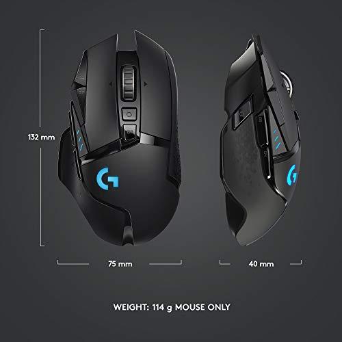 Logitech G502 Lightspeed Wireless Gaming Mouse con sensore Hero 25K, compatibile con PowerPlay, pesi regolabili e Lightsync RGB - Nero