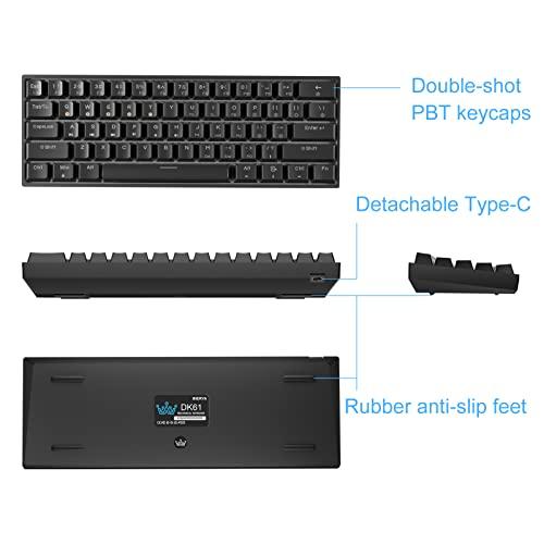 DIERYA DK61E 60% Clavier de jeu mécanique, rétroéclairé RVB, câblé en PBT, étanche Type-C, mini clavier d'ordinateur compact de 61 touches avec toutes les touches programmables (Gateron Optical Red Switch)