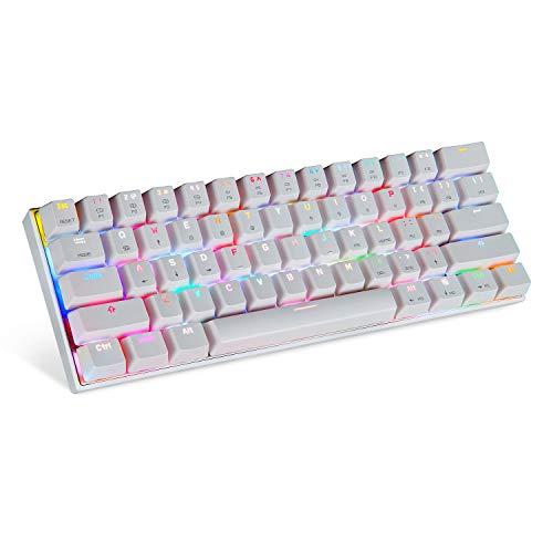 Motospeed Teclado mecánico Bluetooth/Cableado 60% - 61 teclas retroiluminadas por LEDs RGB multicolor Tipo-C para juegos/oficina para PC/Mac Gamer (interruptor azul, blanco)