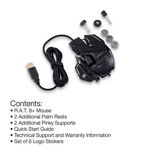 Mad Catz R.A.T. 8+ Mouse da gioco con cavo regolabile - 16000 DPI - 11 pulsanti programmabili - 4 profili utente memorizzati direttamente - LED RGB personalizzabili - Poggiapolsi e supporti per mignoli aggiuntivi - Nero