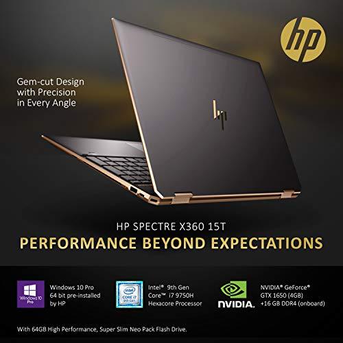 HP Spectre x360, 9th gen Gemcut 15t ,Touch 4K UHD,i7- i7 9750H Hexacore,NVIDIA GeForce GTX 1650 (4GB),1TB NVMe SSD,16GB RAM,Win 10 Pro Vorinstalliert von HP, 64GB Neopack Flash Drive, HP Premium Wty