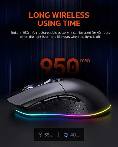 Souris de jeu filaire sans fil DAREU Dual-Mode Rechargeable 7 boutons programmables, 10K DPI, RGB et 7 niveaux de DPI réglables jusqu'à [150IPS] [1000Hz Polling Rate] pour PC Notebook Mac PS4 PS5(Black)