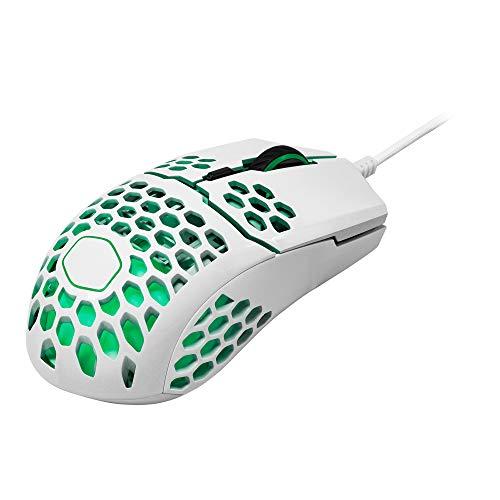 Cooler Master MM711 60G Glossy White Gaming Mouse avec coque légère en nid d'abeille, câble Ultraweave, capteur optique 16000 DPI et accents RGB